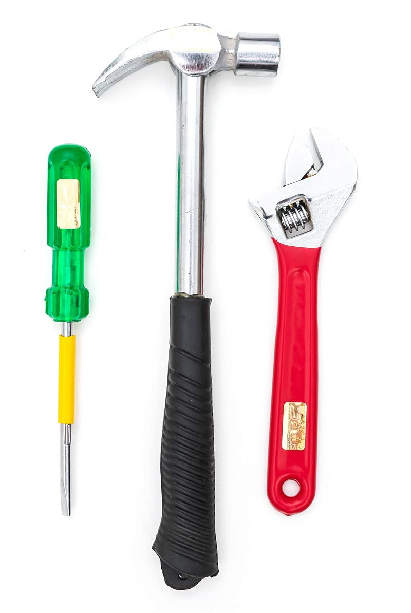 GLOBUS 1453 HAND TOOLS SET3 PCS 12 LBS HAMMER ADJUSTABLE WRENCH CHROME 8 WITH DIP AND SCREW DRIVER 2 IN 1 - Image 1