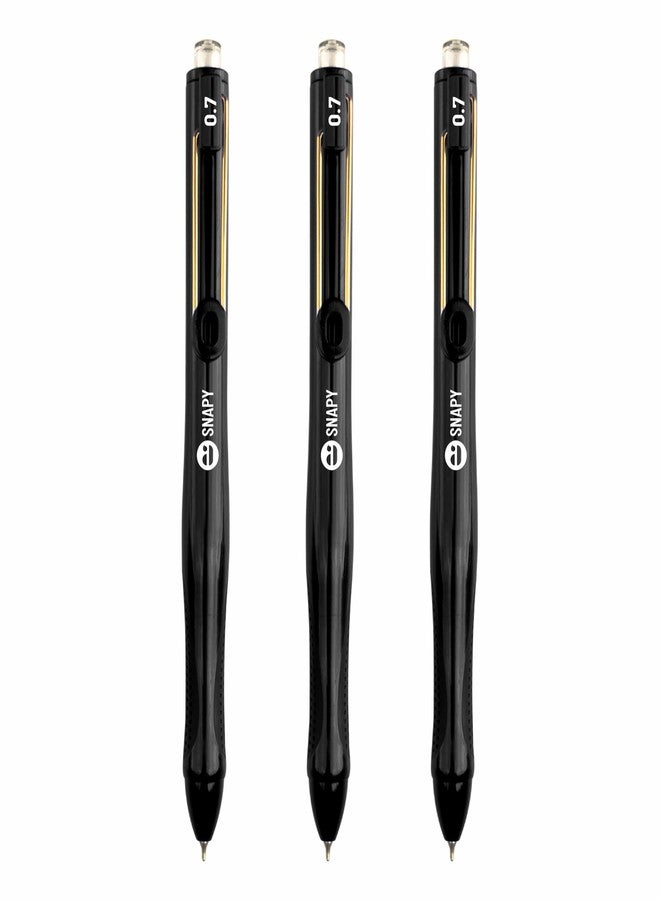 Anupam Snapy Roller Gel Pen 0.7 mm, Waterproof Smooth Quick-Dry Dark Ink, Comfortable Grip Exam & Office Pen, Refillable (Black Body BlackInk, Pack of 3) - Image 1