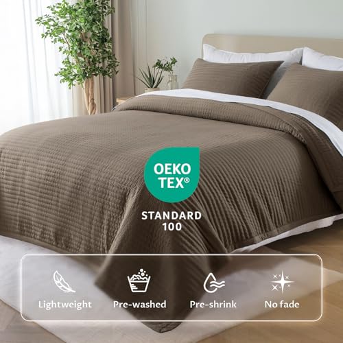 KASENTEX Twin Quilt Set 68x86 Soft Washed 3Layer Lightweight Bedspread Minimalist Nordic Design AllSeason Spring Summer Quilt Set 1 Quilt 2 Pillow Shams Cub - Image 3
