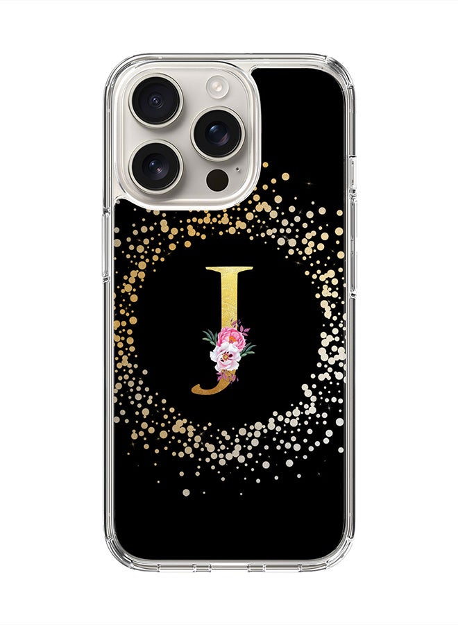 Stylizedd For iPhone 16 Pro Case [Compatible with MagSafe] Slim Magnetic cover Clear Phone Case - Custom Monogram Floral - J ( Black ) - Image 1