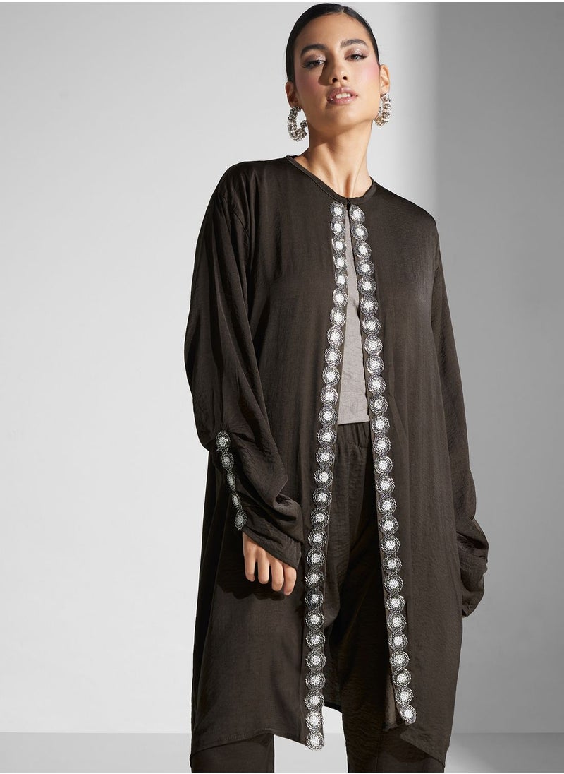 hayas closet - Embroidered Rushed Sleeve Shirt & Pant Set - Image 1
