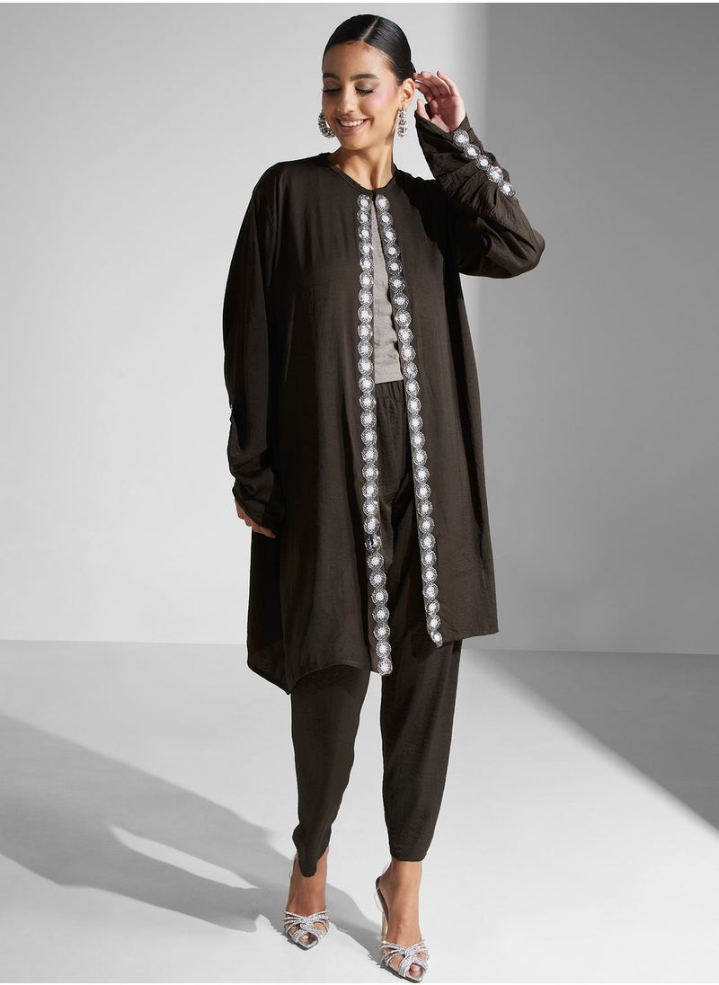 hayas closet - Embroidered Rushed Sleeve Shirt & Pant Set - Image 1