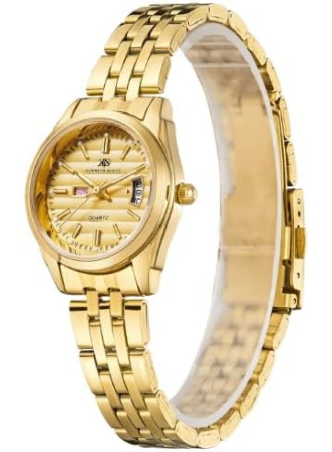 كينيث سكوت ساعة كينيث سكوت نسائية، مينا تناظري وسوار فولاذي، ذهبي - Image 2