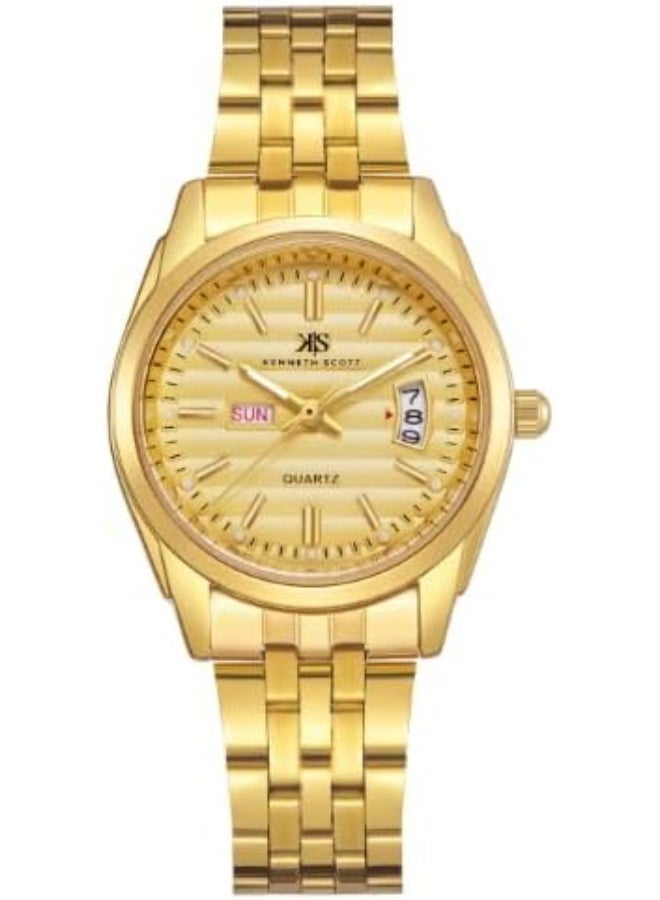كينيث سكوت ساعة كينيث سكوت نسائية، مينا تناظري وسوار فولاذي، ذهبي - Image 1