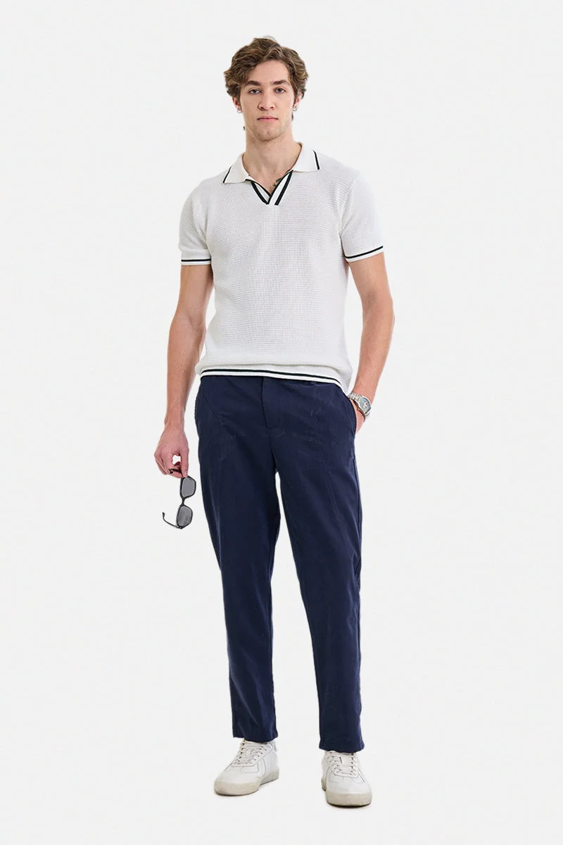 SNITCH Navy Blue Solid Relaxed Casual Trousers
