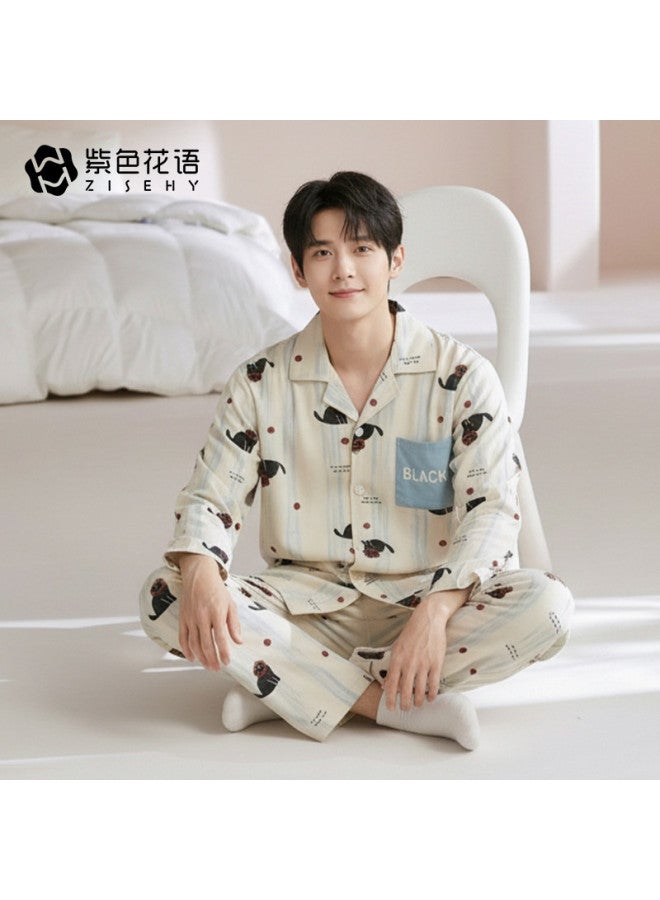 Zisehy Men's Pajamas Spring Autumn Student Youth Casual Wearable Homewear Set - Image 4