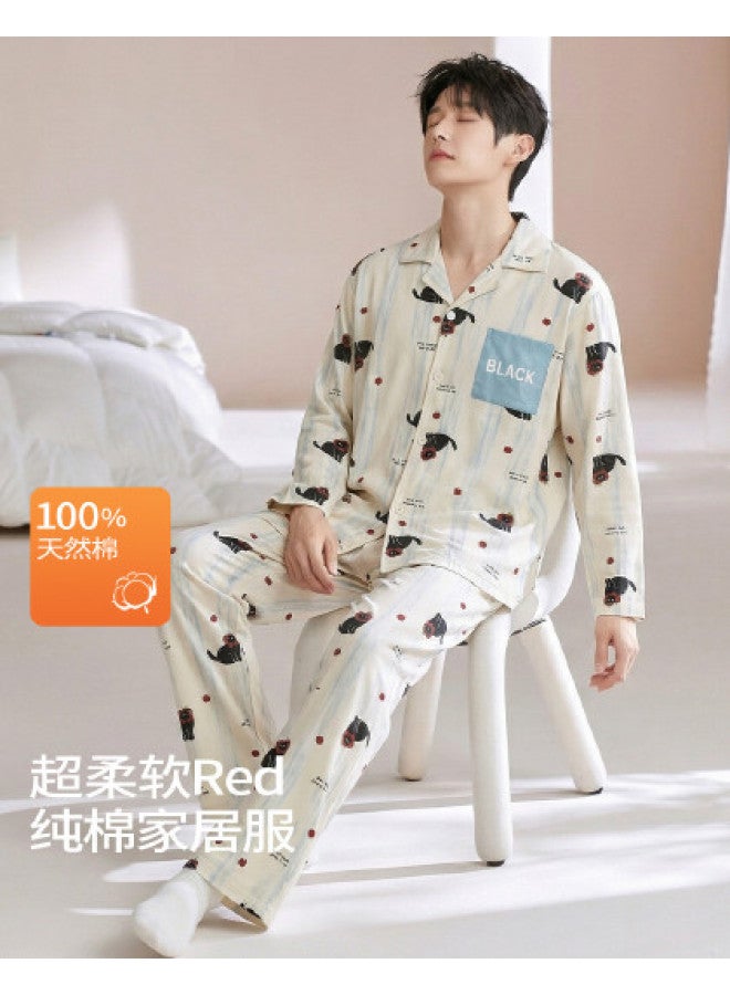 Zisehy Men's Pajamas Spring Autumn Student Youth Casual Wearable Homewear Set - Image 1