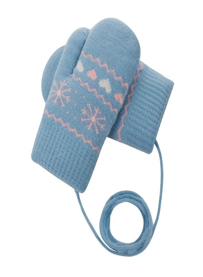 IPENNY Baby Toddler Winter Gloves for 1-3 Years Boys Girls, Thermal Fleece Lined Mittens with Hanging Neck String for Cold Weather (Blue) - Image 2