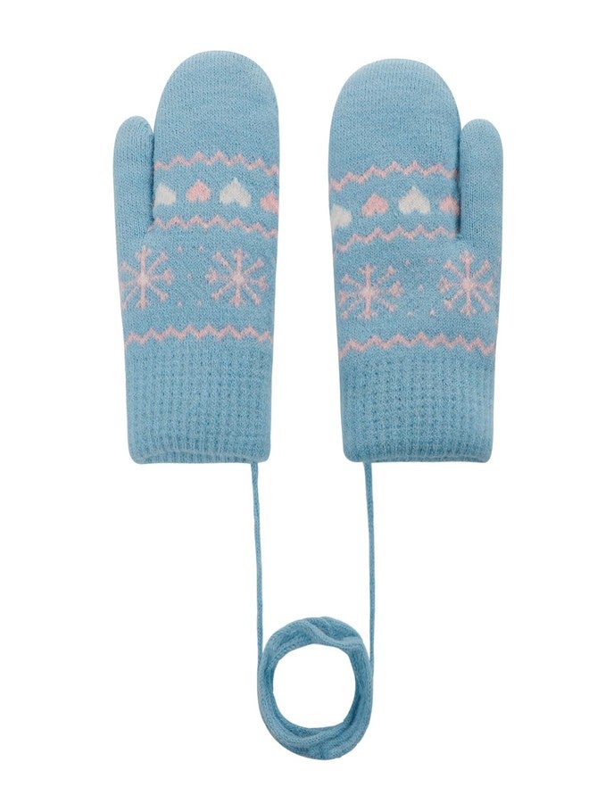IPENNY Baby Toddler Winter Gloves for 1-3 Years Boys Girls, Thermal Fleece Lined Mittens with Hanging Neck String for Cold Weather (Blue) - Image 1