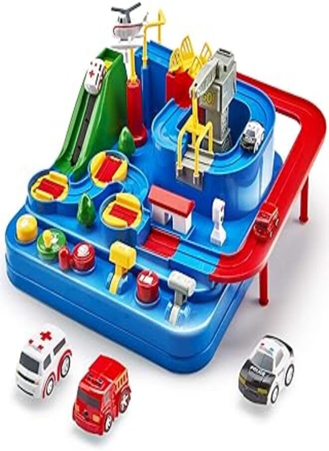 SKEIDO SKEIDO Car Adventure Toys, City Rescue Preschool Educational Toy Vehicle, Parent-Child Interactive Train Toy, Puzzle Car Race Tracks Parking Playsets for 3-8 Year Old Toddlers Boys Girls 