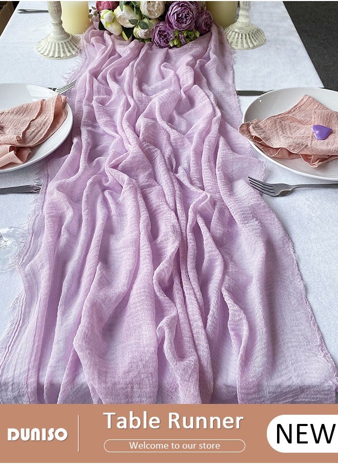 DUNISO Cheesecloth Table Runner, Beige Wedding Table Runner, 90x180 cm Boho Gauze Table Runner, Rustic Sheer Table Decor for Romantic Bridal Shower, Baby Shower, Birthday Party Table Decorations  - Image 1
