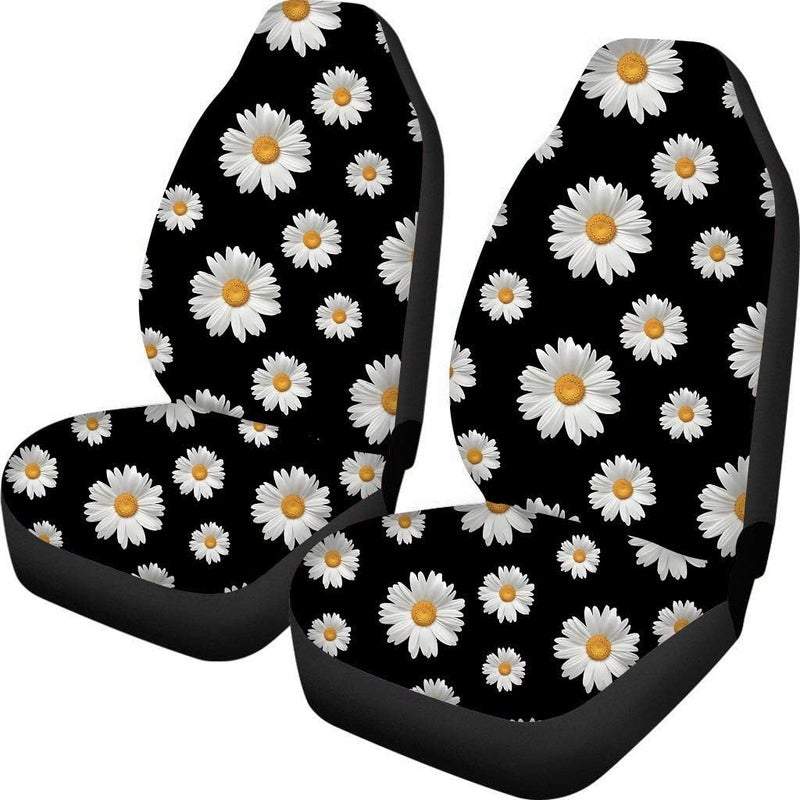 TOADDMOS Decorative White Daisy Floral Universal Auto Seat Covers,Girly Bucket Front Seats Cover for Cars Full Set of 2,Fit for Cars,SUV,Truck,Sedan - Image 1