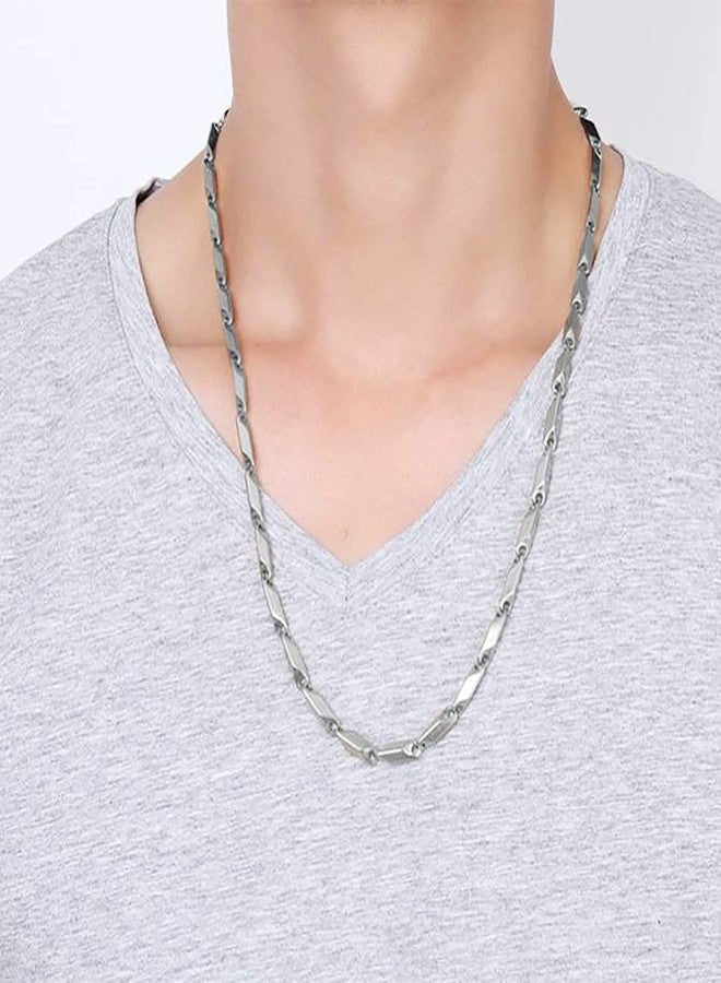 Okos Men's Fashion Jewellery Set Combo of 2 Rhodium and Black Finish Stainless Steel 3D Cuboid Vertical Bar/Stick Locket Pendant Necklace and Rice Shape Neck Chain for Boys and Men CO1000443 - Image 5