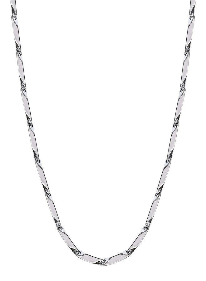 Okos Men's Fashion Jewellery Set Combo of 2 Rhodium and Black Finish Stainless Steel 3D Cuboid Vertical Bar/Stick Locket Pendant Necklace and Rice Shape Neck Chain for Boys and Men CO1000443 - Image 4