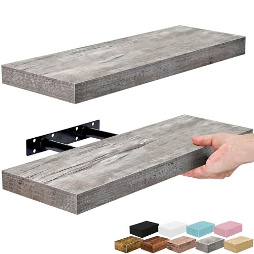 Sorbus Floating Shelves for Wall – 16 Inch Floating Shelf for Kitchen, Bedroom, Living Room, Bathroom, Home & Wall Decor - Mounted Bathroom Shelves with Invisible Brackets (Grey, 2 Pack) - Image 1