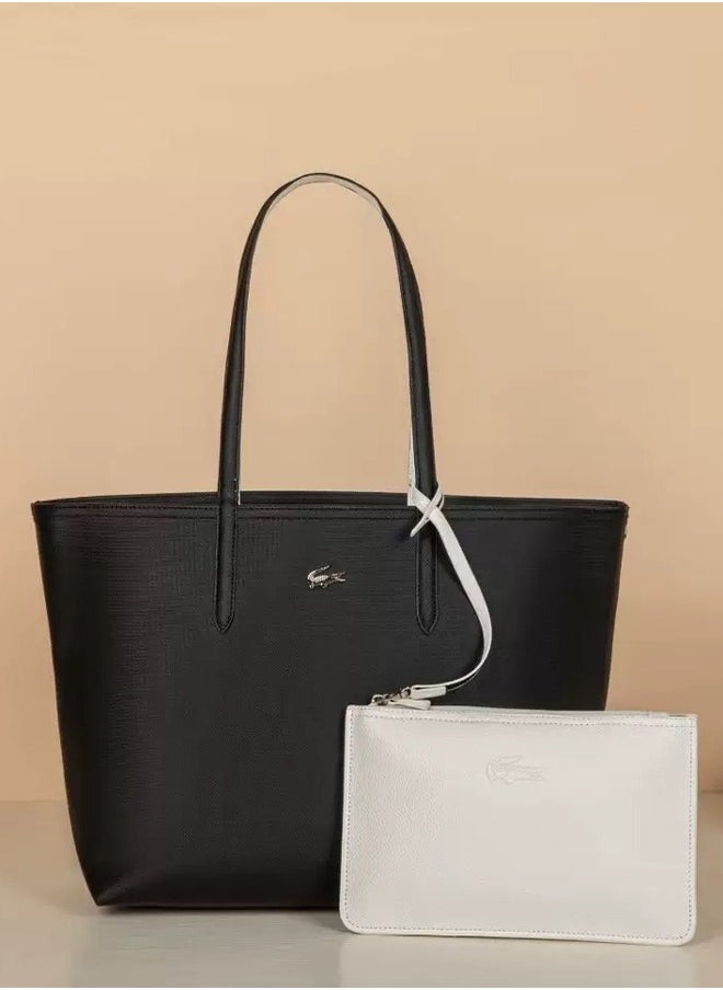 LACOSTE LACOSTE Fashion Trend Large-capacity Women's Tote Bag Black/White 