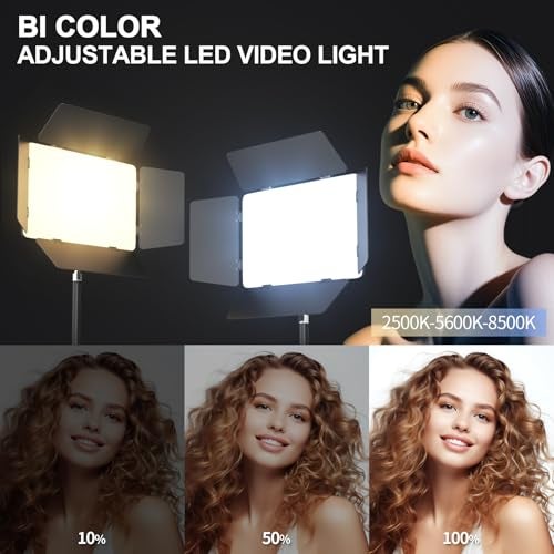 Scrhot 2 Pack LED Video Light with Barndoor, 30W Photography Lighting with Tripod Stand, 3000Lux CRI 98+ 2500K-8500K Studio Light Podcast Lighting for Video Recording, Game Live Streaming, Vlogging - Image 3
