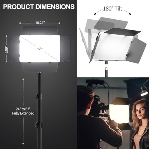 Scrhot 2 Pack LED Video Light with Barndoor, 30W Photography Lighting with Tripod Stand, 3000Lux CRI 98+ 2500K-8500K Studio Light Podcast Lighting for Video Recording, Game Live Streaming, Vlogging - Image 4