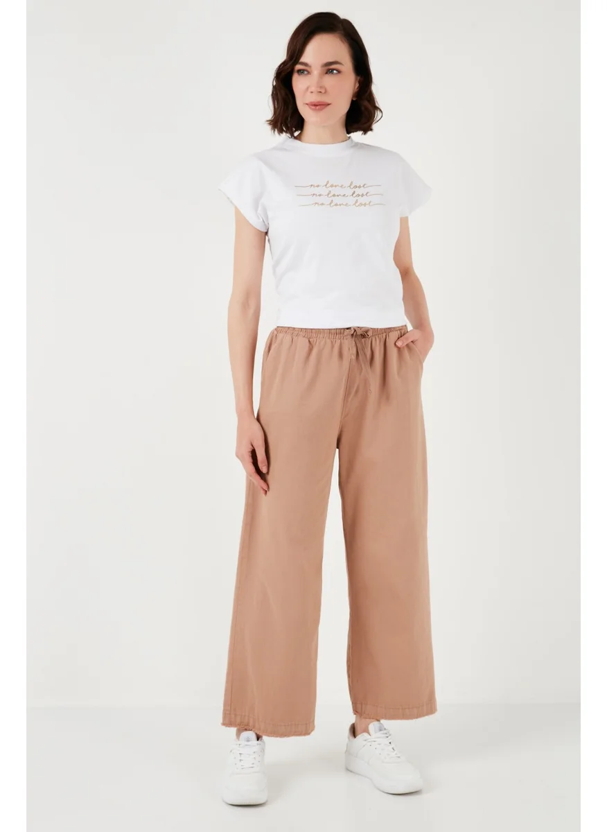 Lela Cotton Waistband High Waist Wide Leg Pocket Regular Fit Trousers Women's Trousers 668YP4760