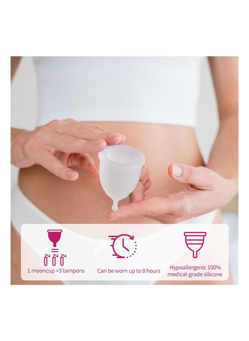 ANYTIME Menstrual Cups Set of 2 with Collapsible Cleaner Silicone and Sterilizer Box - Soft Reusable Period Kit - Tampon Pads Disc Alternative - Menstruation Feminine Cup Regular, Heavy Flow (Small & Large) - Image 5