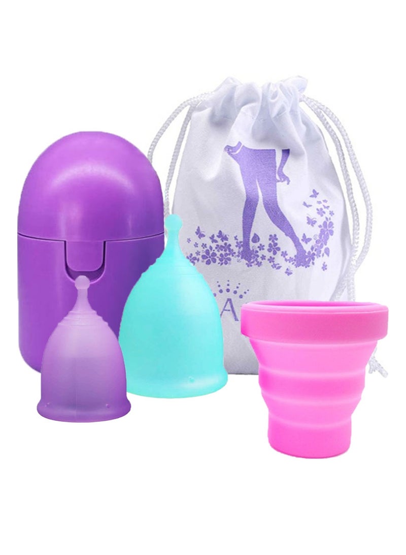 ANYTIME Menstrual Cups Set of 2 with Collapsible Cleaner Silicone and Sterilizer Box - Soft Reusable Period Kit - Tampon Pads Disc Alternative - Menstruation Feminine Cup Regular, Heavy Flow (Small & Large) - Image 1