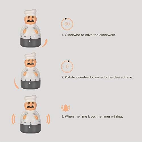 Jayron Mechanical Kitchen Timer 60 Minutes Countdown Timer Chef Shaped Alarm Clock,Suit for Children and Elderly,Used for Cooking Baking Facial Mask - Image 5
