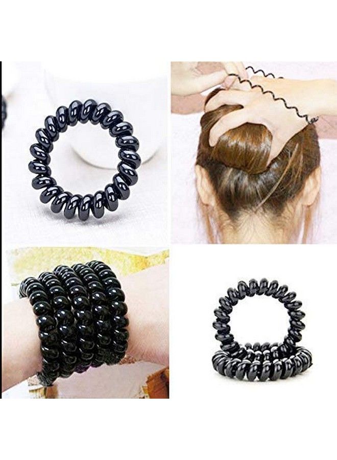 HP HIGH PROFILE Spiral Stretch Ponytail Holder Elastic Hair Tie Rubber Bands For Girls And Women Pack Of 4 (Black) - Image 5