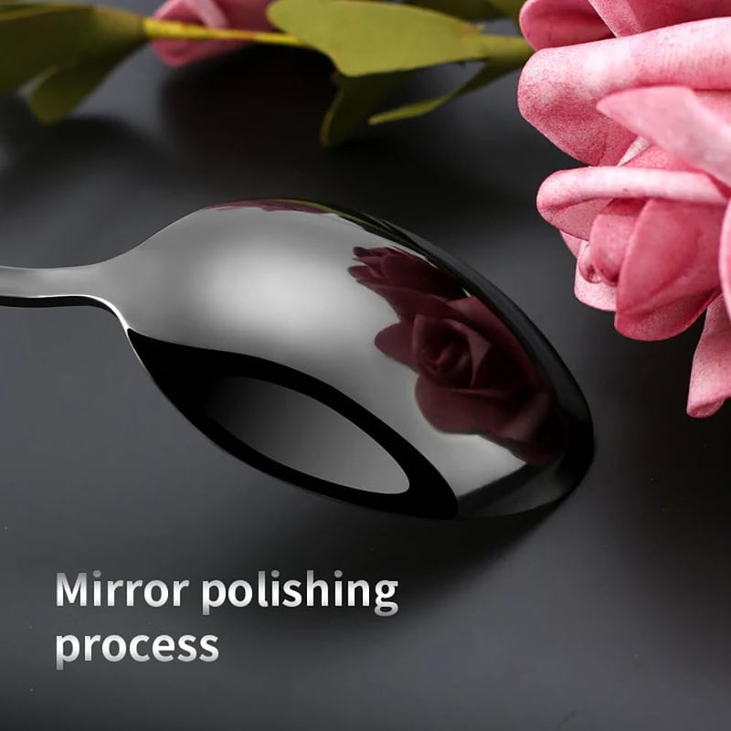 Takositio Flatware Cutlery Set Flower Print Stainless Steel Dinner Set Kitchen Utensil with Tableware Set Including Steak Knife Fork and Spoon Mirror Polished Cutlery Black Set of 315Pcs - Image 4