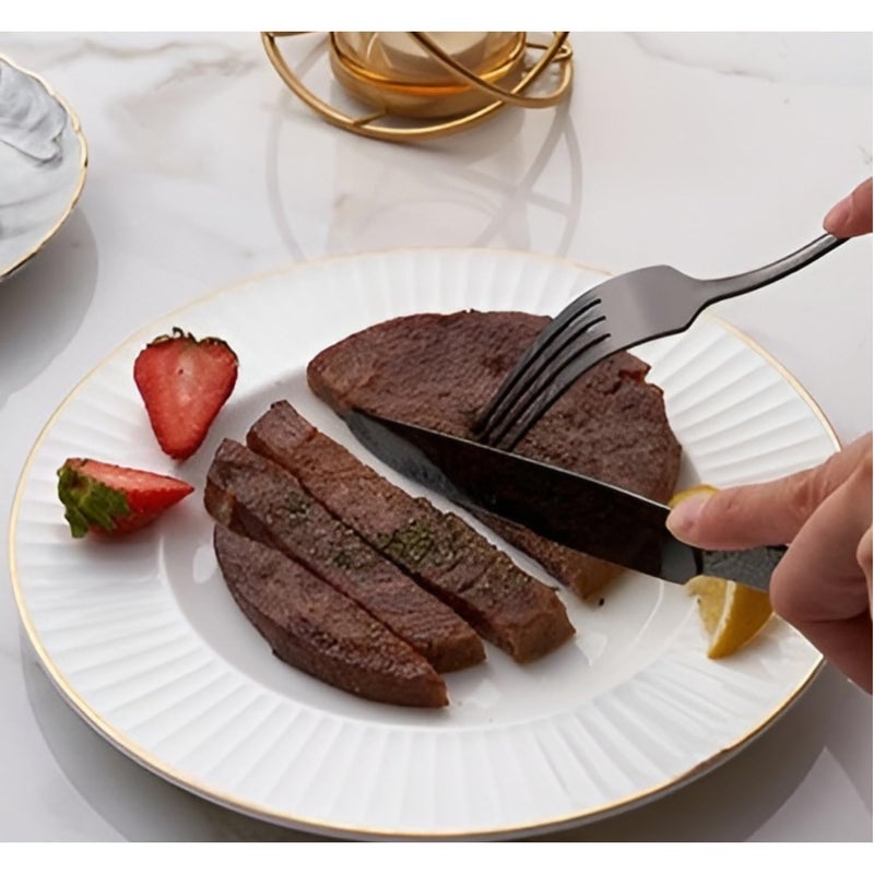 Takositio Flatware Cutlery Set Flower Print Stainless Steel Dinner Set Kitchen Utensil with Tableware Set Including Steak Knife Fork and Spoon Mirror Polished Cutlery Black Set of 315Pcs - Image 5