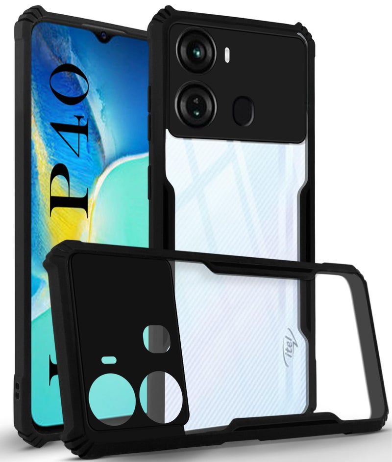 Jkobi Back Cover Case for Itel P40 (Shockproof with Polycarbonate Clear Panel | Professional Black) - Image 1