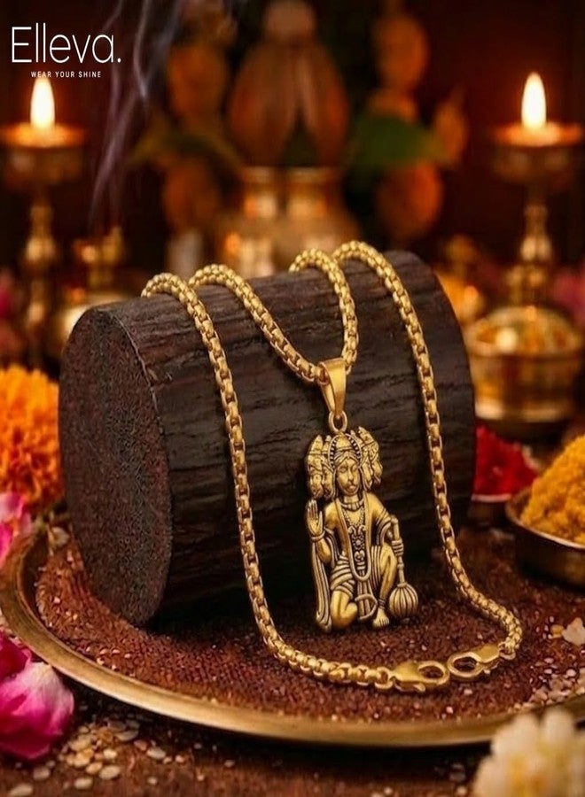 Elleva Hanuman Bracelet for Men Stylish with Bajrangbali Locket Combo | Hanuman Ji Kada for Strength, Courage & Protection | Religious Adjustable Bangle for Boys Daily Wedding (Pack of 1) - Image 4