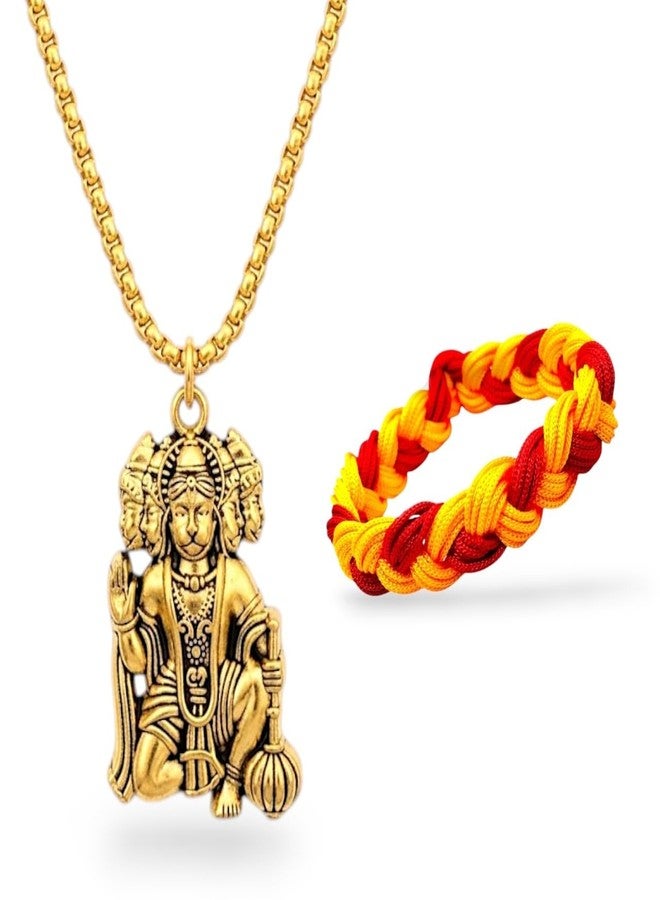 Elleva Hanuman Bracelet for Men Stylish with Bajrangbali Locket Combo | Hanuman Ji Kada for Strength, Courage & Protection | Religious Adjustable Bangle for Boys Daily Wedding (Pack of 1) - Image 1