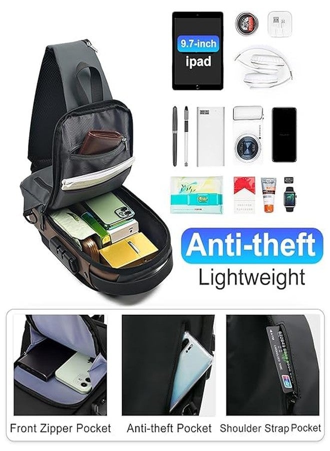 13 SOEME Anti Theft Waterproof Unisex Sling Bag, USB Charging port Shoulder Backpack With Multifunctional Use for Travel, Hiking, Camping, Daily Out, Crossbody Chest Bags (grey/golden) - Image 3