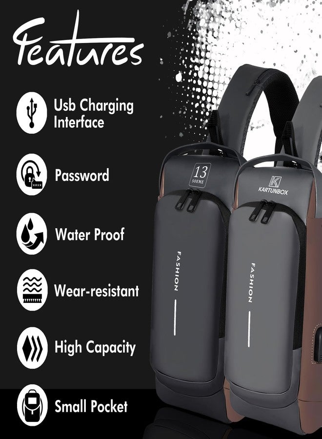 13 SOEME Anti Theft Waterproof Unisex Sling Bag, USB Charging port Shoulder Backpack With Multifunctional Use for Travel, Hiking, Camping, Daily Out, Crossbody Chest Bags (grey/golden) - Image 5