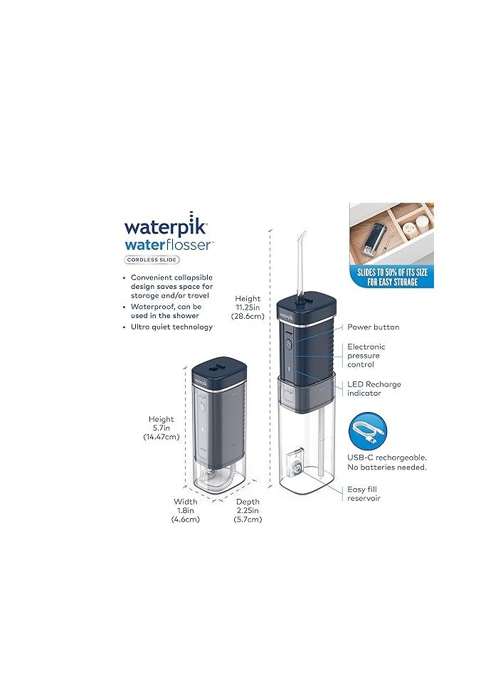 واتربيك جهاز تنظيف الأسنان Waterpik جهاز تنظيف الأسنان المائي اللاسلكي ، محمول قابل للطي للسفر والتخزين ، مع حقيبة سفر و 4 أطراف ، ، قابل لإعادة الشحن ومقاوم للماء ،أزرق   WF-17CD013-4 - Image 4