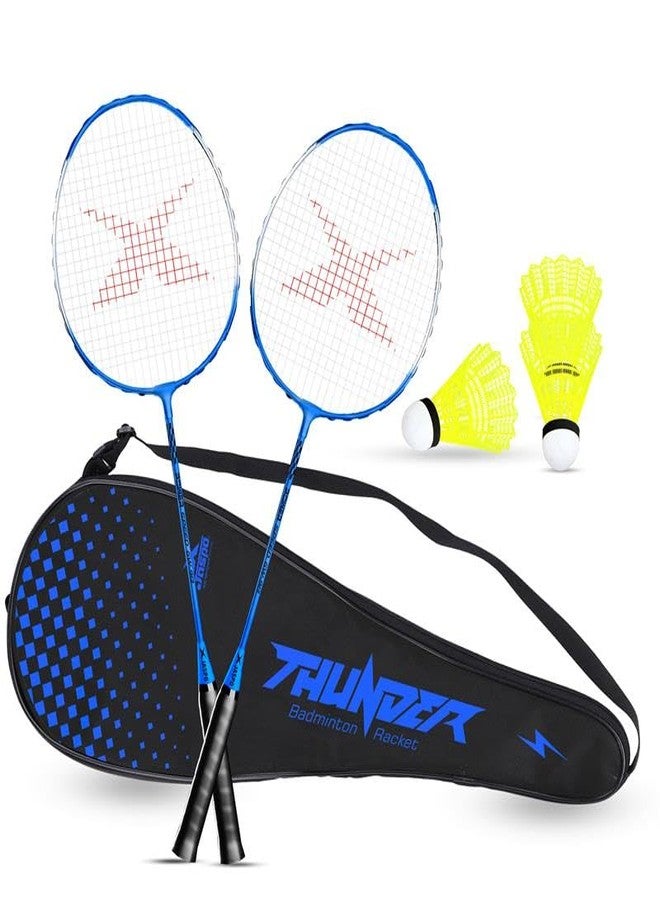 JASPO Thunder Badminton Kit,Badminton Set of Metal Alloy Rackets (Set of 2) with Full Cover Bag, 3 pcs Plastic Shuttlecocks, Ideal only for Recreational Play, Designed for Kids & Youngsters (Blue) - Image 2