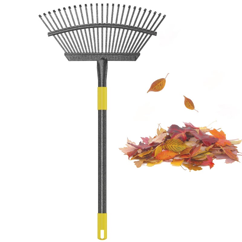 Oliynedy Leaf Rake, 30-61 inch Garden Rakes for Leaves Heavy Duty Long Handle, 25 Tines 18" Wide Metal Thatch Lawn Gravel Shrub Yard Landscape Rake for Leaves and Grass - Image 1