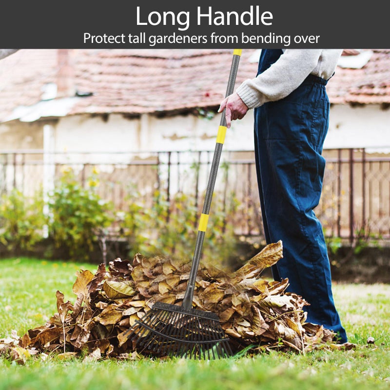 Oliynedy Leaf Rake, 30-61 inch Garden Rakes for Leaves Heavy Duty Long Handle, 25 Tines 18" Wide Metal Thatch Lawn Gravel Shrub Yard Landscape Rake for Leaves and Grass - Image 3