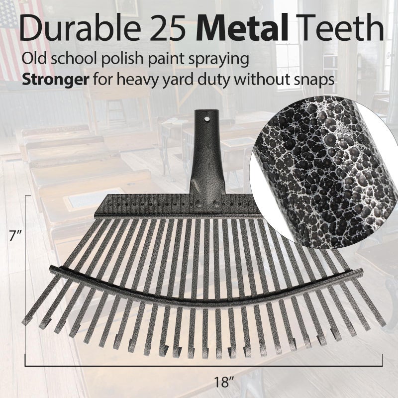 Oliynedy Leaf Rake, 30-61 inch Garden Rakes for Leaves Heavy Duty Long Handle, 25 Tines 18" Wide Metal Thatch Lawn Gravel Shrub Yard Landscape Rake for Leaves and Grass - Image 2