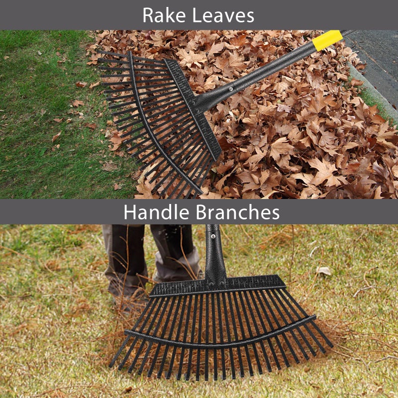 Oliynedy Leaf Rake, 30-61 inch Garden Rakes for Leaves Heavy Duty Long Handle, 25 Tines 18" Wide Metal Thatch Lawn Gravel Shrub Yard Landscape Rake for Leaves and Grass - Image 5