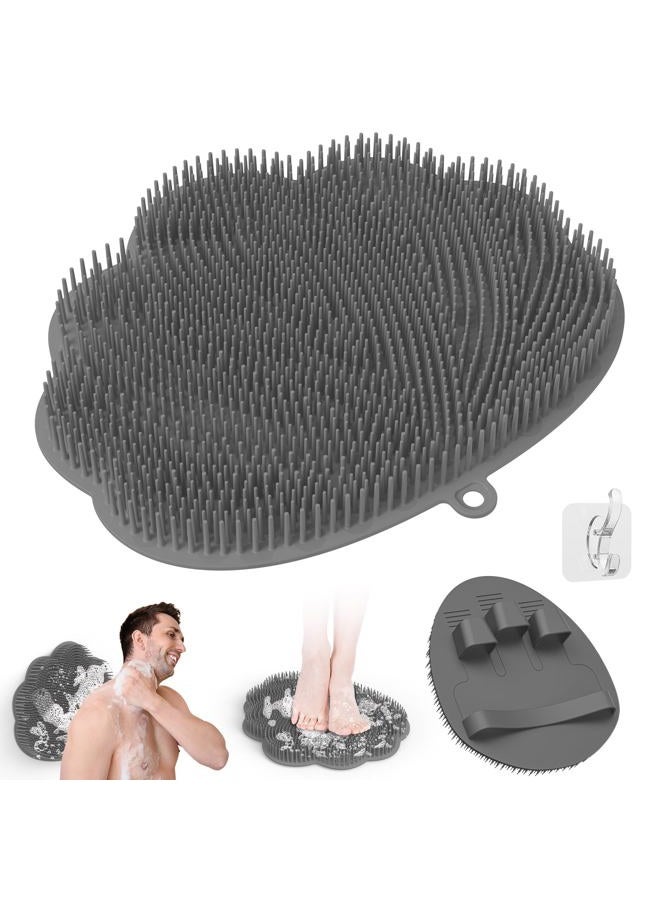 Manmihealth Upgrade Shower Foot Massager Scrubber & Bath Glove Set(2 PCS), Hands-Free Back Scrubber for Shower, Wall-Mounted Shower Brush with Body & Face Scrubber and Free Adhesive Hook. (Gray) - Image 1
