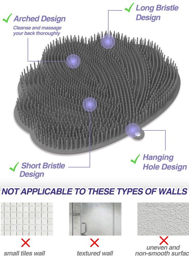 Manmihealth Upgrade Shower Foot Massager Scrubber & Bath Glove Set(2 PCS), Hands-Free Back Scrubber for Shower, Wall-Mounted Shower Brush with Body & Face Scrubber and Free Adhesive Hook. (Gray) - Image 2