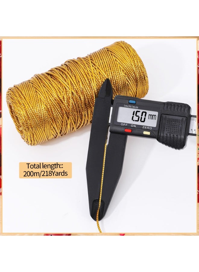 كيلا شريط معدني، لفتان من خيوط الزينة اللامعة، لتعليق الزينة، والتزيين، والحرف اليدوية، وتغليف الهدايا، وصناعة المجوهرات، وبطاقات الهدايا، وخيط منسوج يدويًا، بطول 1.5 مم، مصنوع من البوليستر (ذهبي وفضي) (مئة متر لكل لفة). - Image 3