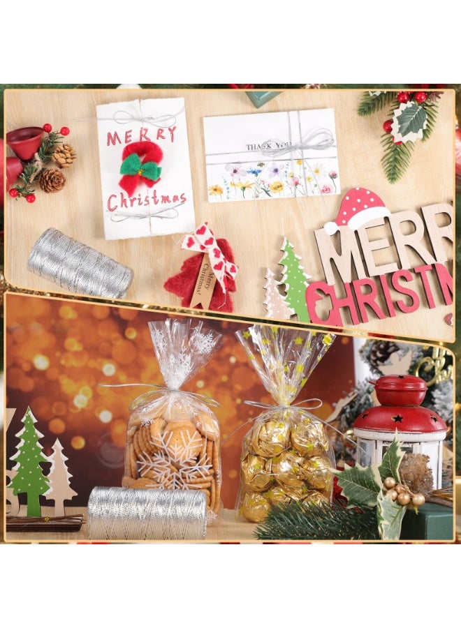 كيلا شريط معدني، لفتان من خيوط الزينة اللامعة، لتعليق الزينة، والتزيين، والحرف اليدوية، وتغليف الهدايا، وصناعة المجوهرات، وبطاقات الهدايا، وخيط منسوج يدويًا، بطول 1.5 مم، مصنوع من البوليستر (ذهبي وفضي) (مئة متر لكل لفة). - Image 4