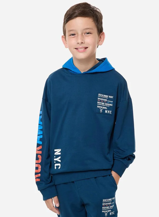 victor and jane Printed Regular Fit Hoodie & Joggers Set by Styli