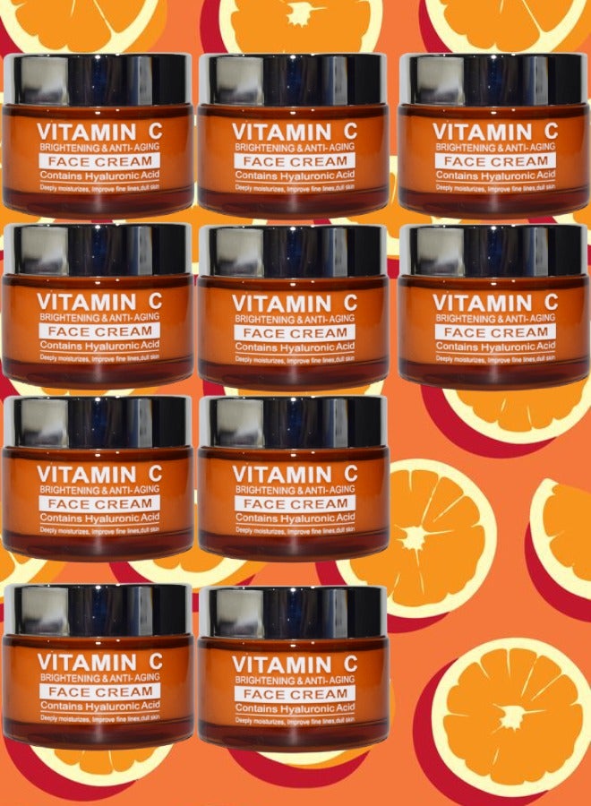 بيرون 10 قطع كريم الوجه فيتامين سي لتفتيح البشرة ومكافحة الشيخوخة يرطب بعمق ويحسن الخطوط الدقيقة للبشرة الباهتة 50 جرام - Image 1