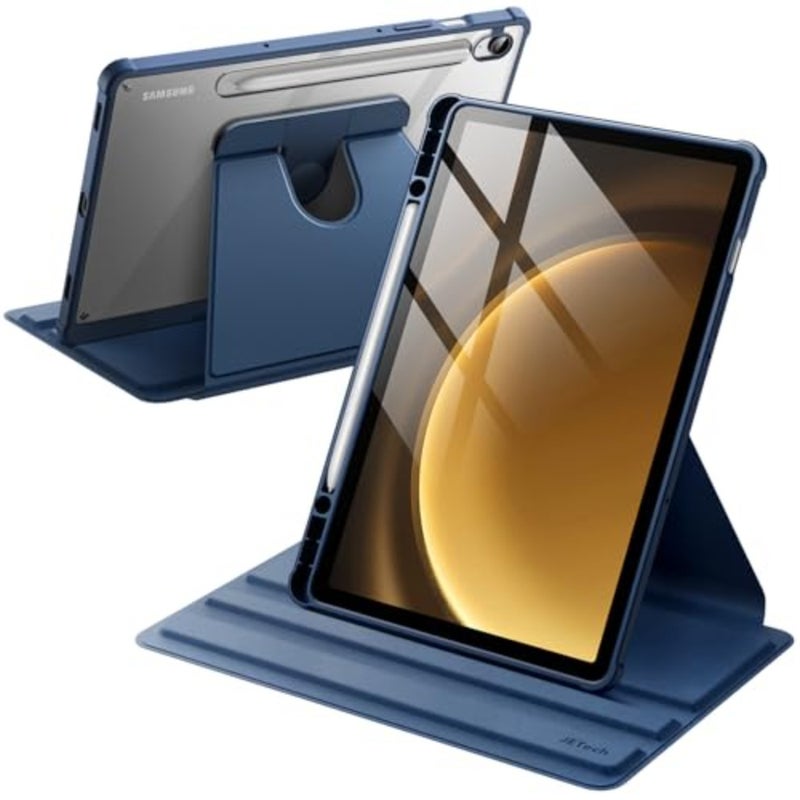 غطاء حماية دوار لجهاز Galaxy Tab S10 Lite/S10 FE/S9 FE/S9: حامل يدور 360 درجة، ظهر شفاف من البولي كربونات، زخرفة سوداء، حامل أقلام S للتنبيه/السكون التلقائي، حماية كاملة - Image 1