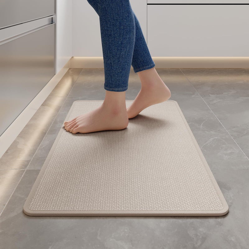 YDKGL Kitchen Mats for Floor, Super Absorbent Kitchen Rugs Non Slip Washable, Soft Imitation Linen Braided Kitchen Runner Rug, Standing Mat Kitchens Sink Mat, Easy to Clean, Beige 17x30 - Image 1