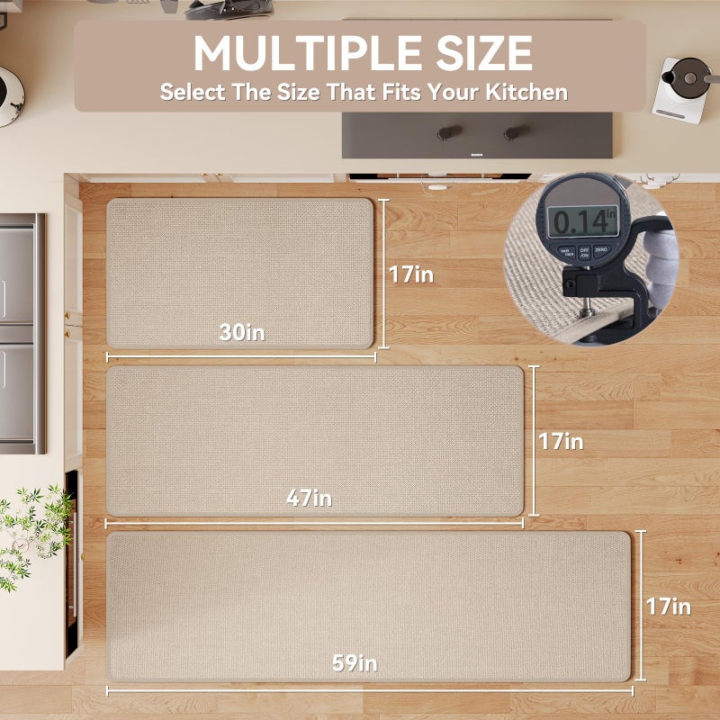 YDKGL Kitchen Mats for Floor, Super Absorbent Kitchen Rugs Non Slip Washable, Soft Imitation Linen Braided Kitchen Runner Rug, Standing Mat Kitchens Sink Mat, Easy to Clean, Beige 17x30 - Image 2