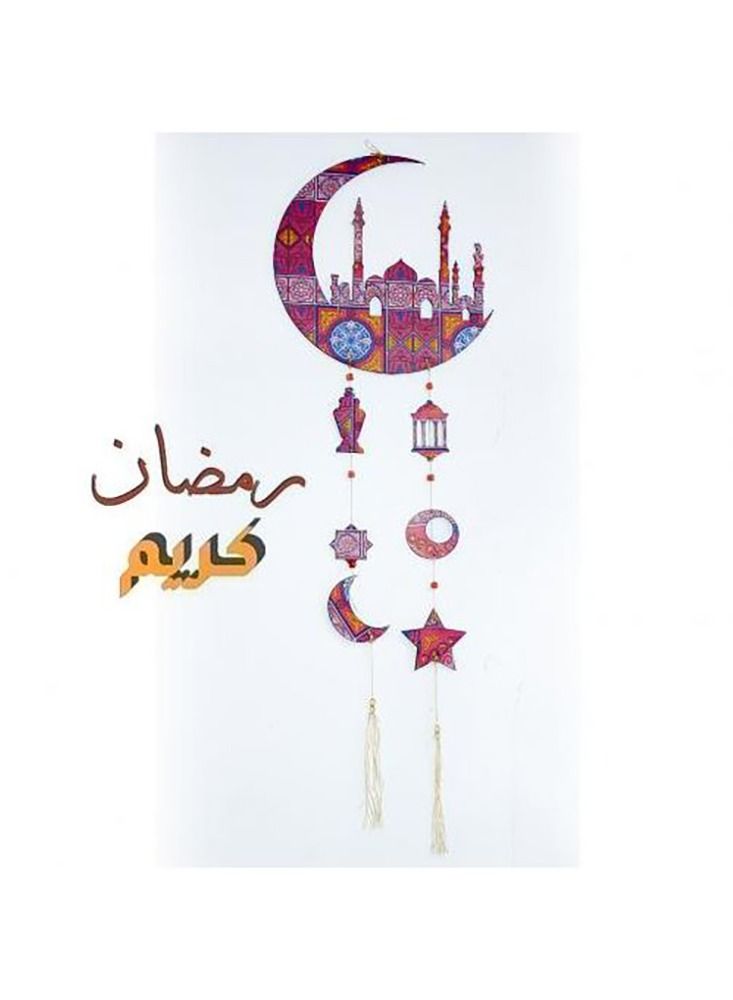 قلادة هلال خشبية لديكور الحائط الرمضاني - احمر - Image 2